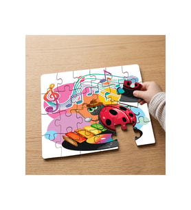 Müzik Çalan Uğurböceğ Tasarımlı 24 Parça Ahşap Çocuk Puzzle MPK0802