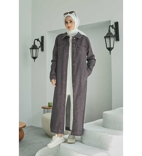 6373 -Denim Uzun Ceket Bordo