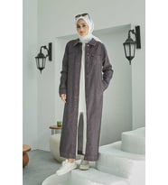 6373 -Denim Uzun Ceket Bordo