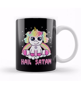 Cute Hail Satan Unicorn Rainbow Funny Satanic Pun Kupa Bardak Porselen