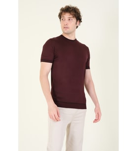 Giyim Dünyası Erkek Sıfır Yaka Biyeli Merserize T-Shirt Mürdüm