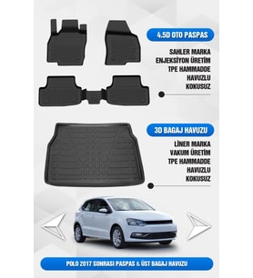 Sahler Vw Polo 2017-2025 Uyumlu 4.5D Premium Havuzlu Paspas ve Liner Marka 3D ÜST Bagaj Havuzu