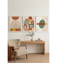 Modern Geometrik Soyut Tasarım 3’lü Ahşap Çerçeveli Tablo Seti