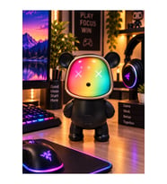 Renk Değiştiren Işıklı Animasyon Ayıcık Bluetooth USB Hoparlör Kablosuz Robot Gece Masa Lambası SİYH
