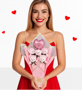 Sevgiliye Özel Pembe Konsept Balonlu Romantik Peluş Ayıcık Buketi- Özel Büyük Kutusunda