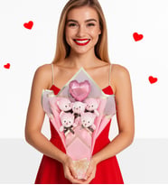 Sevgiliye Özel Pembe Konsept Balonlu Romantik Peluş Ayıcık Buketi- Özel Büyük Kutusunda