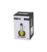MİNİ CAM YAĞDANLIK ÇİZGİLİ DESEN 300ML AHŞAP BAMBU MANTAR TIPA (4767)