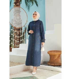 6329-Battal Denim Kapşonlu  kap Koyu Mavi