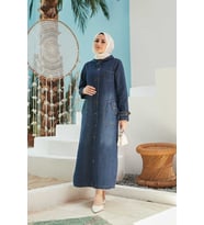 6329-Battal Denim Kapşonlu  kap Koyu Mavi