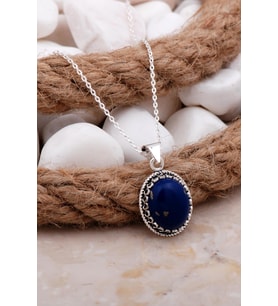 Lapis Lazuli Telkari İşlemeli Gümüş Kolye 7811