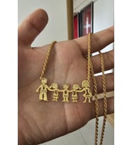 925 Ayar Gümüş 24 Ayar Altın Kaplama Halat Zincirli 5 Kişilik Aile Kolye