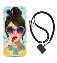 Xiaomi Redmi Note 11E Kılıf Resimli Boyun Askılı İpli Desenli Silikon Sugar and Woman 1418