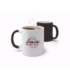 BK Gift Kişiye Özel Seni Çok Seviyorum Canım Annem Tasarımlı Sihirli Kupa Bardak-1 (Beyaz)