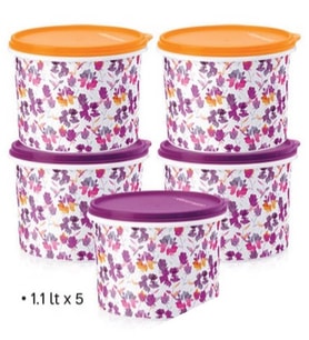 TUPPERWARE RENKLİ BUZDOLABI TAŞIMA VE SAKLAMA KABI 1.1 LT 5Lİ SET