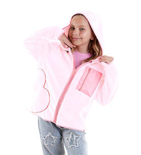 Kalp Cepli Kız Çocuk Pembe Peluş Mont