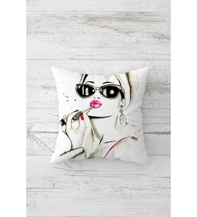 Audrey Hepburn Çift Tarafı Baskılı Gizli Fermuarlı Yastık Kılıfı Kırlent Koltuk Yastık Kılıfı (Beyaz)