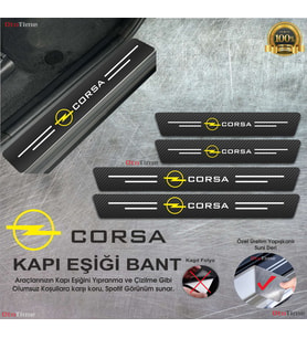 Opel Corsa Logolu Karbon Kapı Eşiği Koruyucu Suni Deri 4'lü Set