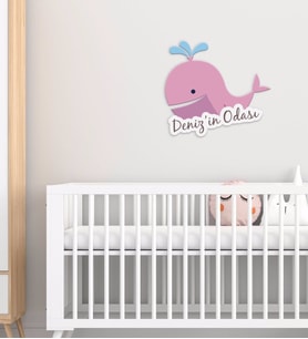 BK Gift Kişiye Özel Tatlı Balina Tasarımlı Çocuk Odası Ahşap Duvar Süsü-1 (Beyaz)