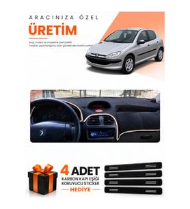 PEUGEOT 206 BÜYÜK EKRANLI (1998-2009) Uyumlu Torpido Koruma Örtüsü Oto Kılıfı - Siyah Bej