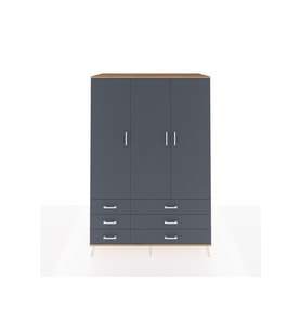 Kronos Dolap 5 Raflı 6 Çekmeceli Tek Askılı 132x59x195 Çam-Antrasit/Antrasit