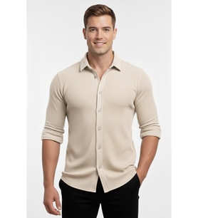 DeepSEA Bej Slim Fit Örme Kumaş Likralı Erkek Gömlek – Nefes Alan Esnek ve Modern Tasarım 2602604