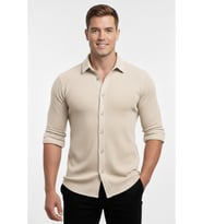 DeepSEA Bej Slim Fit Örme Kumaş Likralı Erkek Gömlek – Nefes Alan Esnek ve Modern Tasarım 2602604
