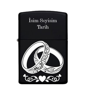 Yüzük Desenli Kişiye Özel İsimli Tarihli Benzinli Siyah Metal Çakmak