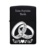 Yüzük Desenli Kişiye Özel İsimli Tarihli Benzinli Siyah Metal Çakmak