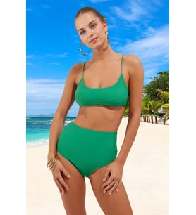 Kadın Bikini Takımı Bralette Üst Hipster Alt Balensiz Yüksek Bel Kolsuz Örme Kumaş Düz Desen