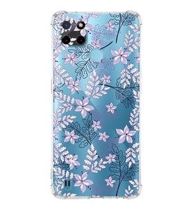 PrintiFy Realme C21y Uyumlu Köşe Korumalı Floral Lila Tasarımlı Şeffaf Silikon Kılıf