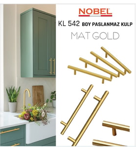Paslanmaz Boy Kulp Nobel Mat Gold 128 mm  Modern Dolap & Çekmece Kulpu  5’li Paket (Çok Renkli)