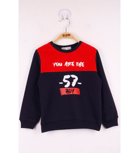 Toontoy Erkek Çocuk 57 Baskılı Garnili Sweatshirt (Bordo)
