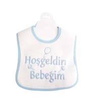 Hoşgeldin Bebeğim Yazılı Mavi Biyeli Su Geçirmez Erkek Bebek Önlük