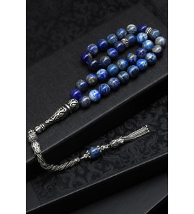 Lapis Lazuli Doğal Taş Tesbih 925 Ayar Gümüş – 8 mm Küre Kesim  33’lü