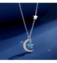 Monemel Swarovski Taşlı Ay Yıldızlı Kolye (Altın Kaplama) Sevgililer Günü Hediyesi, Yeni Yıl Hediyesi - Yılbaşı Hediyesi