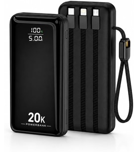 HP-AP09 Armor Series 20.000 mAh Dahili Kablolu Qualcomm Quick Charge 3.0 Dijital Ekranlı Hızlı Şarj Powerbank - Siyah