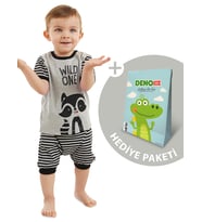 Rakun Erkek Bebek T-shirt Kapri Şort Takım (Gri)