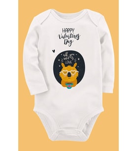 Organik Baskılı Pamuklu Unisex Bebek Body UZUNE188