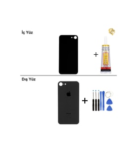 iPhone 8 Uzay Grisi Arka Kapak Arka Cam Batarya Kapağı Lazer Kesim Kapak Pil Kapağı + B-7000 Yapıştırıcı + Tamir Seti