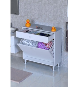 Eliusta Asil 75 cm Kirli Çamaşır Sepetli Banyo Dolabı 1 Çekmeceli Mutfak Çok Amaçlı Dolap 75x88x32,5 cm