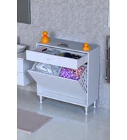 Eliusta Asil 75 cm Kirli Çamaşır Sepetli Banyo Dolabı 1 Çekmeceli Mutfak Çok Amaçlı Dolap 75x88x32,5 cm (Beyaz)