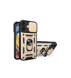 Apple İphone 16 Kılıf Pars Lens Yüzüklü Silikon - Gold