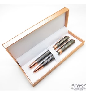 Wings İsme Özel Bronz Gold Kalem Seti  Roller + Tükenmez + İsme Özel Kutu (Karışık)