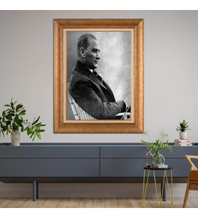 Altın Paspartulu Atatürk  Çerçeveli Tablo C456 (Gold)