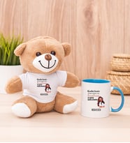 Kişiye Özel Alışıkın Değilsindir Tasarım Esprili Peluş Ayı ve Mavi Kupa