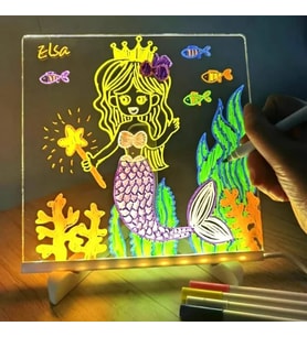 LED Aydınlatmalı Yazı ve Çizim Tahtası - Küçük Boy 20x20 cm