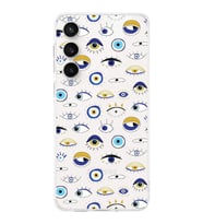 PrintiFy Galaxy S24 Fe ile Uyumlu Nazar Boncuğu 2  Kamera Korumalı Şeffaf Silikon Kılıf