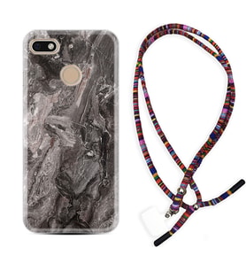 General Mobile GM8 Go GM9 GM20 Pro Plus Kılıf Boyun Asklı Rasta Silikon Gri Mermer 1376