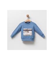Erkek Çocuk %100 Pamuklu Kamuflaj Cepli Sweatshirt (Mavi)