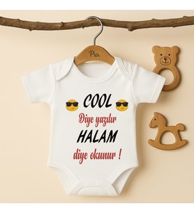 Pia Baby B39 %100 Pamuk Cool Diye Yazılır Halam Diye Okunur Yazılı Tasarlanabilir Bebek Body (Ekru)